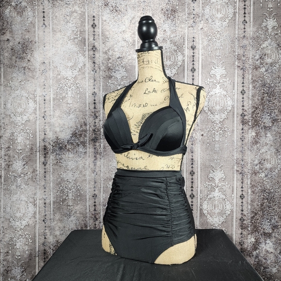 NWOT Black High-waist Halter Bikini - Picture 2 of 14